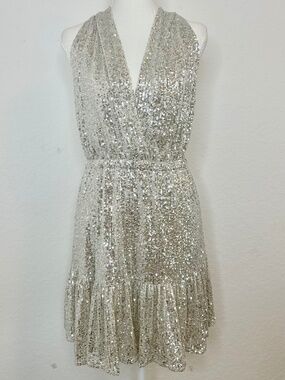VENUS Silver Sequin Mini Dress, Size M